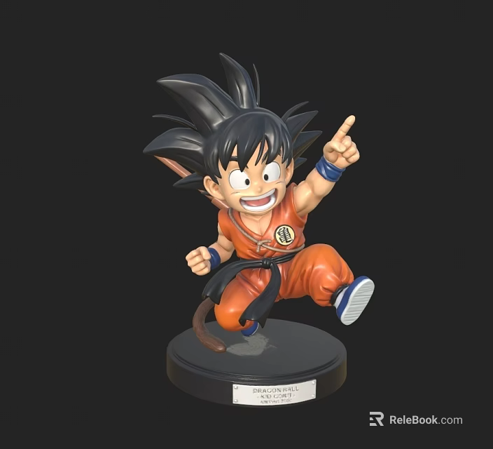 Dragon Ball Goku Anime Character Statue In Orange Outfit With Tail And Jumping Pose 3d model 