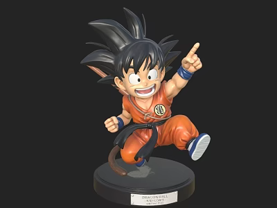 Dragon Ball Goku Anime Character Statue In Orange Outfit With Tail And Jumping Pose 3d model