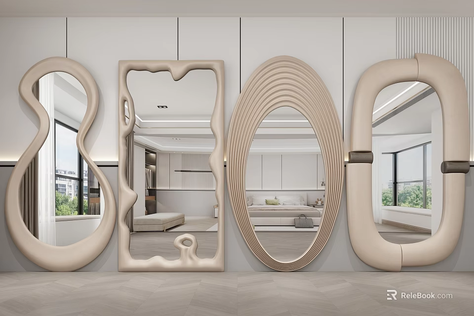 Elegant Modern Mirrors With Unique Shapes And Sleek Frames In Interior Space 3d model 