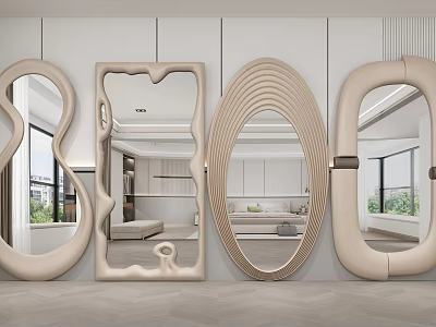 Elegant Modern Mirrors With Unique Shapes And Sleek Frames In Interior Space 3d model