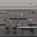 Modern Tea Room Interior With Floating Shelves Tea Sets And Minimalist Furniture