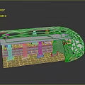 Architectural Model of Contemporary Building with Curved Roof Intricate Cut-out Design and Columns