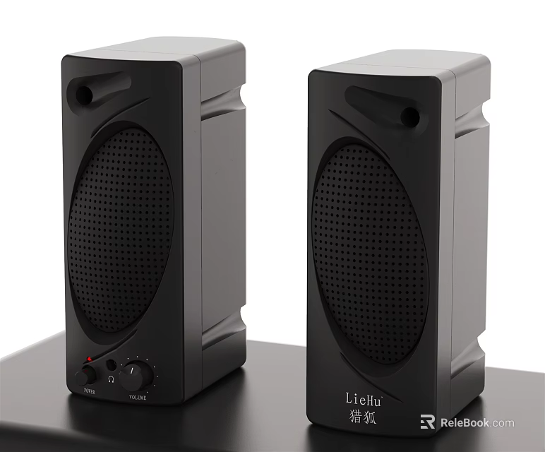 LiCheie Black Desktop Stereo Speakers With Compact Design And Clear Sound 3d model 