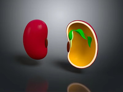 Vibrant Red Mango Whole And Sliced With Yellow Flesh And Green Leaves 3d model