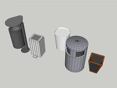 Public Trash Cans With Diverse Shapes And Styles For Urban Waste Management 3d model