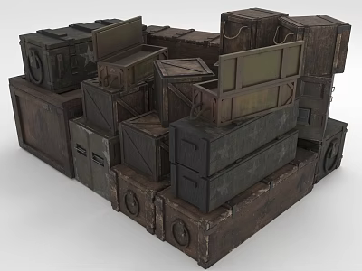 Household Wooden Crates Stacked With Vintage Design Different Sizes And Metal Latches 3d model