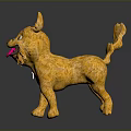 Plush Yellow Dog Toy With Upright Ears Curly Tail Pink Tongue And Pendant On Black