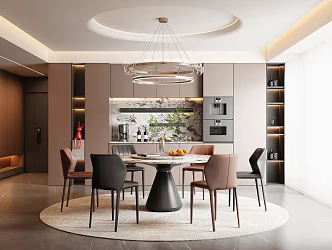 Modern Italian Light Luxury Restaurant Dining Table and Chair Combination Round Dining Table and Chair Leather Dining Table and Chair Italian Light Luxury Dining Table and Chair Italian Dining Side Cabinet Round Chandelier Dining Table Ornaments 3d model