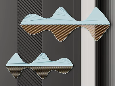 Modern Wavy Wall Decor Pieces in Light Blue and Brown with Striped Patterns 3d model