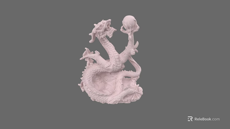 Detailed Pink Dragon Sculpture With Skull Head And Textured Base Design 3d model 