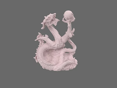 Detailed Pink Dragon Sculpture With Skull Head And Textured Base Design 3d model