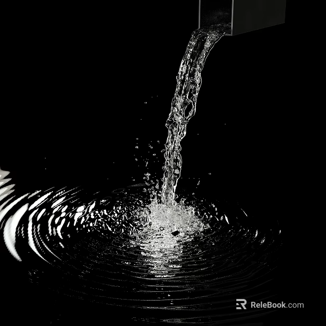 Garden Water Feature With Flowing Water Creating Ripples And Splashes Against Black Background 3d model 