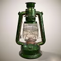 Antique Green Kerosene Lantern With Metal Frame Glass Chimney And Vintage Design