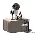 Elegant Dining Table Set With Beige Tablecloth Chair Floral Centerpiece And Candle Holders