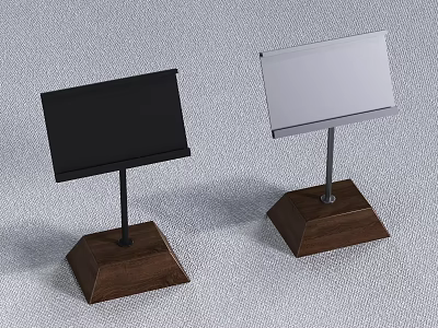 Commercial Equipment Display Stands With Black And White Screens On Wooden Bases 3d model