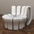 Yellow Outdoor Chair with Unique Curved Structure on Wooden Floor Modern Space