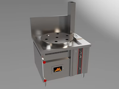 Stainless Steel Kitchen Cooking Appliance with Round Cooktop Vent Pipe and Control Panel 3d model