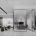 Modern Reception Desk With Company Logo And White Marble Counter On Wooden Textured Wall