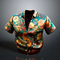 Colorful Floral Short Sleeve Shirt With Green Base Yellow And Orange Flower Patterns