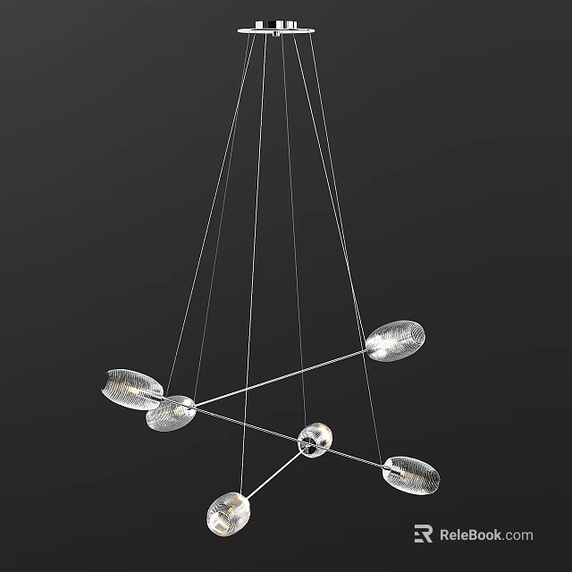 Modern Transparent Glass Chandelier With Hanging Metal Arms And Decorative Shades 3d model 