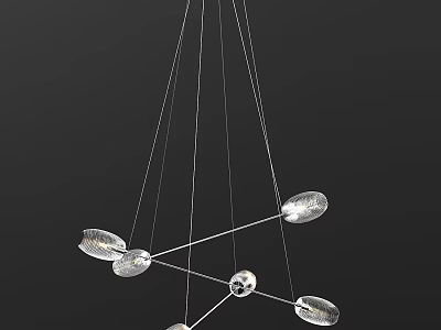 Modern Transparent Glass Chandelier With Hanging Metal Arms And Decorative Shades 3d model