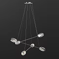 Modern Transparent Glass Chandelier With Hanging Metal Arms And Decorative Shades