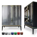 Modern Black Cabinet With Glass Doors Gold Accents Slim Legs Diamond Pattern And Color Options