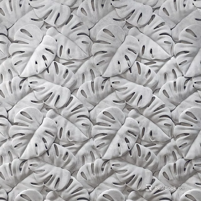 Textured Monstera Leaf Pattern Wall Design With Repeated Tropical Plant Motifs 3d model