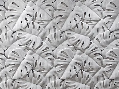Textured Monstera Leaf Pattern Wall Design With Repeated Tropical Plant Motifs 3d model