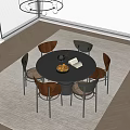 Modern Middle-style Round Dining Table and Chair 3d model