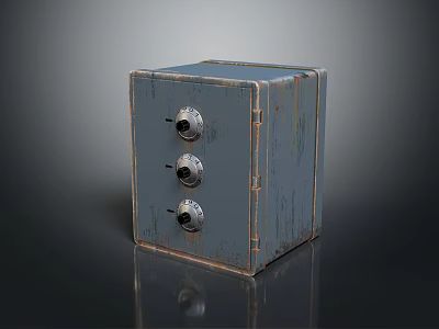 Commercial Safebox Equipment With Three Metal Knobs Blue Exterior Vintage Worn Look Design 3d model