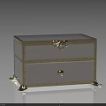 Ornamental Decor Set Featuring Golden Frame Gray Drawers Decorative Clasp and Elegant Pedestal Feet