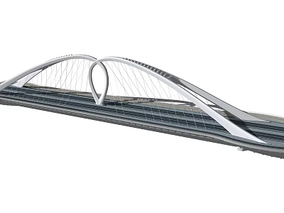 Modern Streamlined Arch Bridge With White Structure And Cable Design Features 3d model