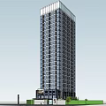 Modern High Rise Office Building With Glass Facade Green Landscaping And Parking Area