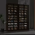 Modern Spacious Wooden Glass Display Shoe Cabinet With Large Capacity For Home Shoe Storage