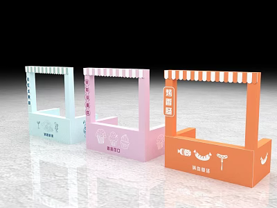 Colorful Food Vending Booths For Ice Cream And Sausage Snacks 3d model