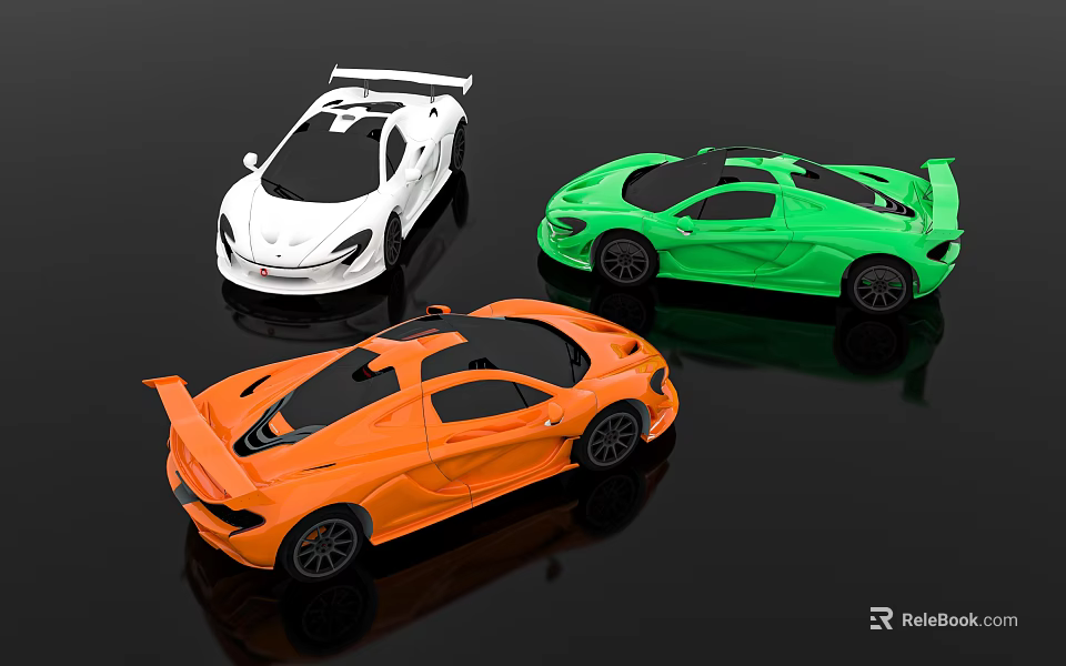 Sleek White Green and Orange High Performance Sports Cars with Aerodynamic Design and Rear Spoilers 3d model 
