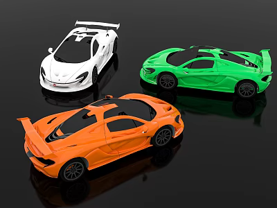 Sleek White Green and Orange High Performance Sports Cars with Aerodynamic Design and Rear Spoilers 3d model