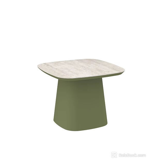 Modern Coffee Table With Light Marble Top And Green Cylindrical Base 3d model