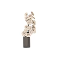Decorative Textured Ceramic Vase With Beige Paper Flowers On White Background