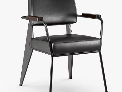 Modern Black Leather Leisure Chair With Wooden Armrests And Metal Frame Design 3d model