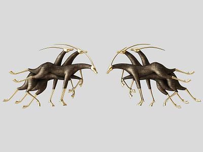 Symmetric Animal Shaped Metallic Ornament Set With Gold Accents For Home Decor 3d model