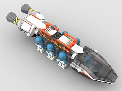 Lego Spaceship Model With Gray Thrusters White Orange Body And Blue Components Transparent Cockpit 3d model