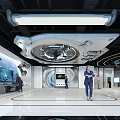 Futuristic High Tech Control Room With Large Interactive Screens Mechanical Ceiling And Staff Operating Panels 3d model