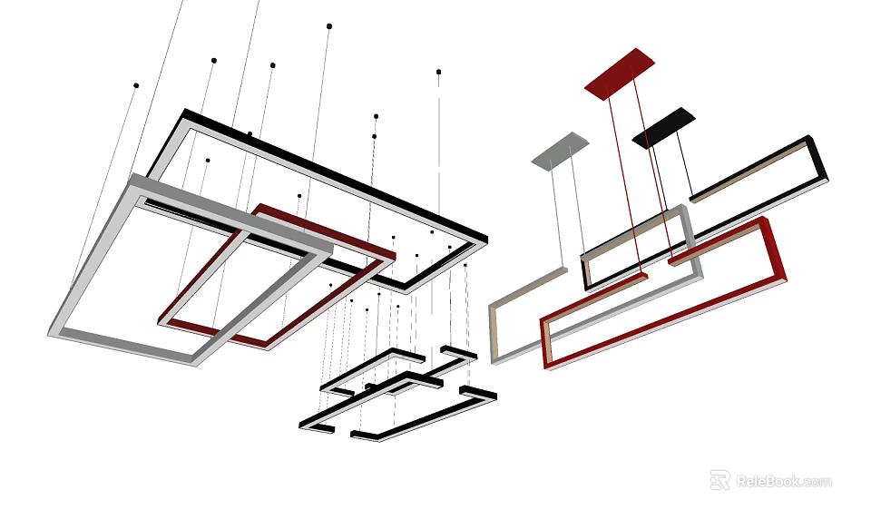 Modern Geometric Pendant Lights with Sleek Metal Frames for Interior Decoration 3d model