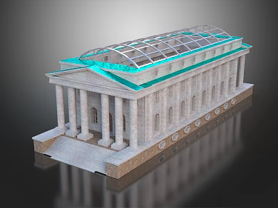 Ancient Architecture Classical Design Featuring Stone Columns Glass Roof And Stone Steps 3d model