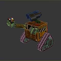 Rusty Orange Tracked Robot Character With Mechanical Arm Holding Colorful Rubik's Cube