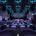 Modern Bar Interior With Neon Lights Seating Areas And Bar Counter