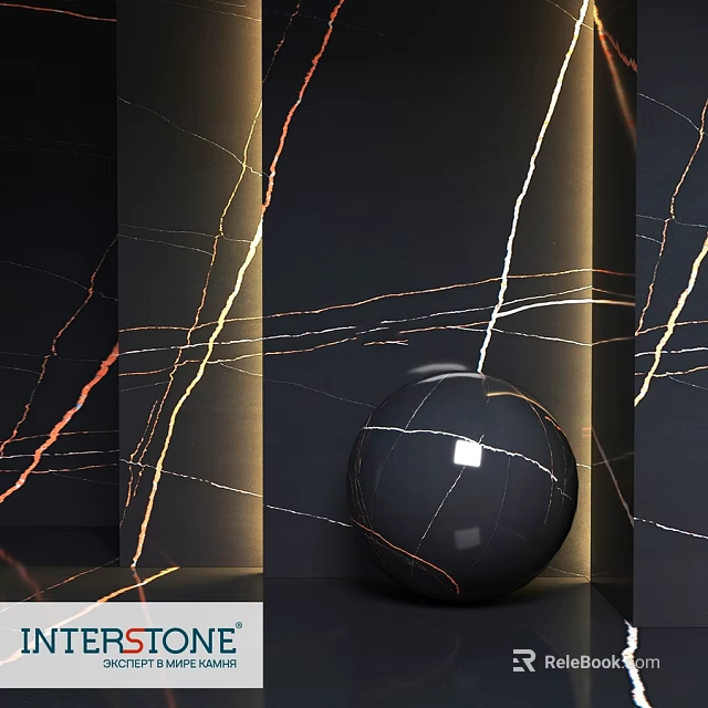 Black Sphere Component Featuring Golden Lines On Dark Backdrop With Lighting 3d model 