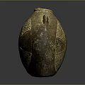 Ancient Clay Pot With Carved Circular Pattern Small Hole And Decorative Motifs